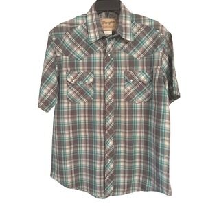 Wrangler Western‎ Fashion Snap Shirt Mens Plaid Short Sleeve